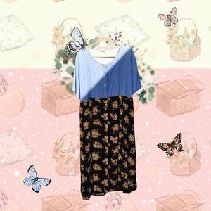 Black & Tan 90s Vintage Denim Floral Dress from SOSTANZ size 20W